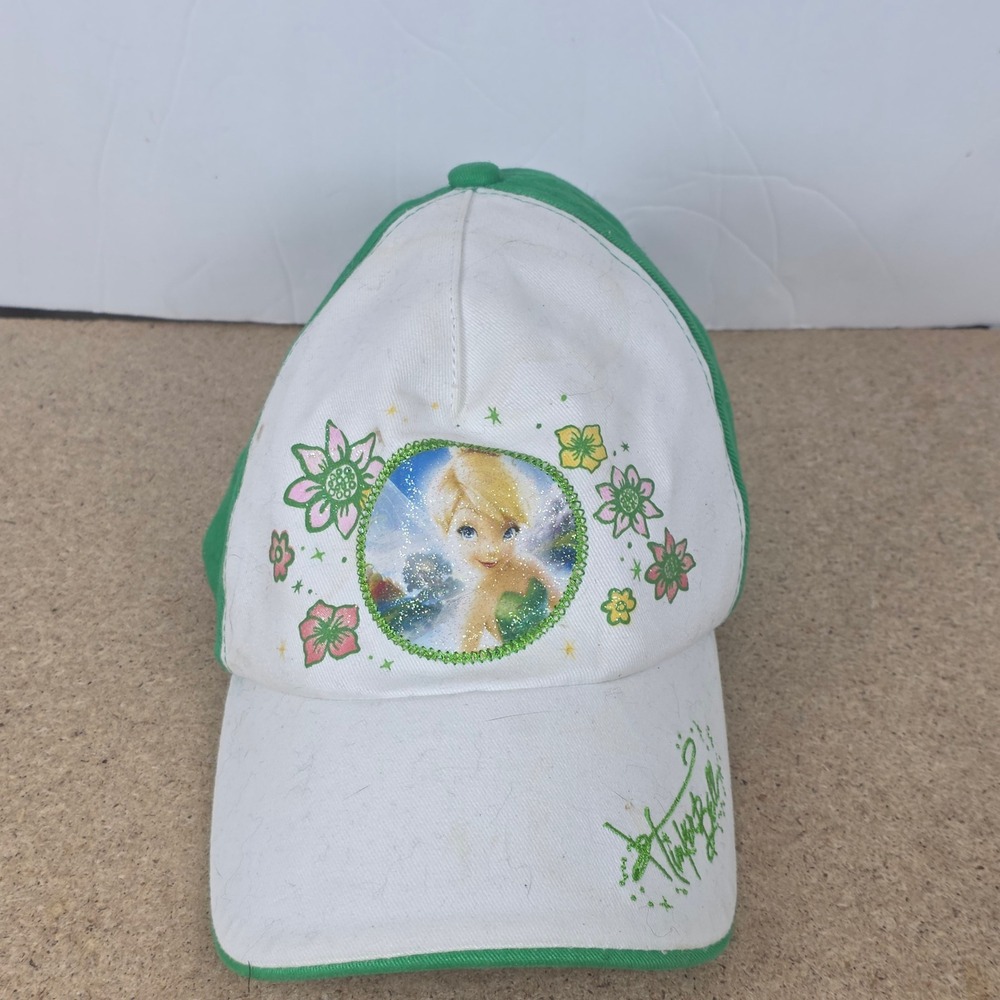 Walt Disney World Kids Tinker Bell Green White Glitter Floral‎ Baseball Hat Cap